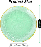 Rubtlamp 60 Pieces Green Gold Plastic Plates - 10 inch Green Plastic Dinner Plates - Hammer Pattern Design - Fancy Disposable Plates Ideal for Wedding & Party