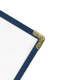 Goodsmart Restaurant Menu Covers - 25 Pack Blue 8.5" x 11", 2-Page/4-View, Side-Loading Vinyl Menu Holders, Clear Sleeves, Double-Stitched Edge, Leather-Style Café Menu Covers with Gold Corners