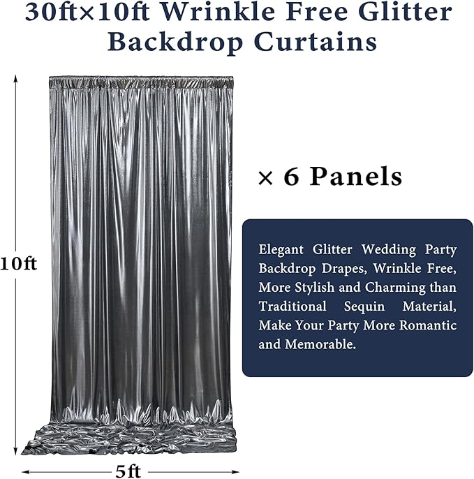Outpain Thick 30 ft x 10 ft Black Black Sequin Backdrop Curtain for Parties, Wrinkle Free Glitter Photo Backdrop Drapes 6 Panels 5x10ft Black Black Back Drop Cloth for Wedding Photography Background