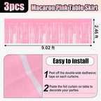 3 Pack 29x108 Inch Macaron Pink Foil Fringe Table Skirts Metallic Banner for Tinsel Streamer Garland Backdrop for Parade Floats Wedding Thanksgiving Birthday Christmas Halloween Party Decoration