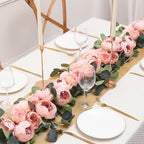Floweroyal 2 Pack Artificial Flower Garlands 11.2FT Eucalyptus Garlands with Flowers 8 Head Peony Flower Vine Faux Floral Garland for Wedding Arch Table Wall Backdrop Wreath Decoration. (Vintage Pink)