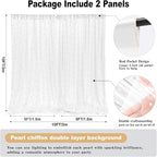 10 * 8FT White Pearl Tulle Double Layered Backdrop Curtain with Lights String and Lining Fabric for Wedding Baby Shower Birthday Parites Photo Decorations