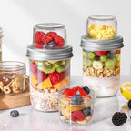ComSaf 2-Pack 20 oz Overnight Oats Containers with Lids On-The-Go Dual-Laryer Yogurt Parfait Cups with Dry and Wet Separation Mason Jars for Chia Pudding Cereal Nut Fruit Meal Prep Salad