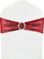 Sequin Chair Sashes Stretch Chair Bands Spandex Polyester Bows for Party Hotel Wedding Banquets Decoration - 6 Pcs Red