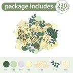 Sage Green 50th Happy Birthday Confetti, 50th Birthday Table Decorations Scatter Green Gold Foil Cake Confetti Decorations for 50 Bday Women Men Party Decor 230 Pcs