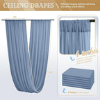 6 Panels Dusty Blue Ceiling Drapes for Wedding 5ftx20ft Chiffon Fabric Arch Draping Curtains Sheer Drapery for Party Ceremony Birthday Baby Shower Reception Stage Swag Ceiling Decorations