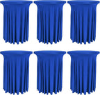 6 Pack Round Cocktail Tablecloth 32"x 43" Spandex Cocktail Table Skirt, Washable Stretch Fitted Table Covers for High Top Bar,Wedding,Party,Events (Royal Blue)