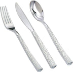 Supernal 180 pieces Silver Plastic Silverware, Disposable Plastic Silverware Heavy Duty, Silver Disposable Cutlery Sets Include 60 Forks, 60 Knives and 60 Spoons Suitable for Birthday, Party, Wedding