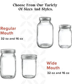 [ 6 Pack] 16 oz. Wide-Mouth Glass Mason Jars with Metal Airtight Lids and Bands for 1 Pint Canning, Preserving, & Meal Prep