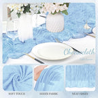 6 Pack Baby Blue Cheesecloth Table Runner 23x120 inch Rustic Boho Gauze Table Runner 10 FT Long Sheer Cheese Cloth Fabric Table Runners for Romantic Wedding Bridal Shower Birthday Party Decor