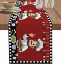 Red Chef Gourmet Cotton Linen Table Runner for Dining Kitchen, Wedding Outdoor Party Tablerunners Decoration, Black White Check Plaid Funny Kitchen Dresser Scarf Coffee Tablecloth Runners 13x60 Inches