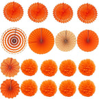 ZERODECO Party Decoration, 21 Pcs Orange Hanging Paper Fans Pom Poms Flowers, Garlands String Polka Dot and Triangle Bunting Flags for Minnie Mouse Birthday Parties Baby Showers Wedding