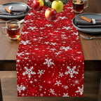 Christmas Snowflakes Cotton Linen Table Runner for Dining Kitchen, Red Xmas Winter Snow Wedding Outdoor Party Tablerunners Decoration, New Year Dresser Scarf Coffee Tablecloth Runners 13x120 Inches