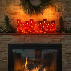 Homemory Red Flameless Candles with Embedded Star String Fairy Lights, Battery Operated Candles with Remote Control and Timer, Flickering LED Candle for Christmas Decor, Set of 9, D2.2 x H5 6" 7"