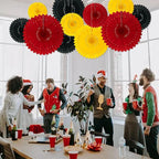 18 Pcs Red Yellow Black Hanging Paper Fan, Hanging Honeycomb Round Paper Fans for Weddings, Birthdays, Christmas, Baby Showers, Classroom, Events Ceiling Party Supplies Decorations