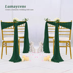 50 PCS Cheesecloth Chair Sashes Bows Wedding Aisle Decorations Chair Ribbon Ties Back Sash for Wedding Party Events Banquet Chair Cover Decoration (Emerald Green)
