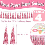 4P Light Pink Foil Fringe Metallic Tassel Streamers Banner Tassel Garland for Parade Floats, Bachelorette, Wedding, Birthday, Halloween, Christmas, Bridal/Baby Shower Party Decorations