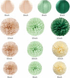 Olive-Sage Green Champagne-Gold Pink Party-Decorations - 20pcs Rustic Wedding Paper Lanterns Fans,Tissue Pom Poms,Honeycomb Balls,Bunting,Boho Bachelorette Neutral Baby Shower Decor Burgleda