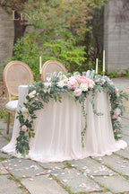 Ling's Moment 9FT Flower Garland for Backdrop Decorations - Wedding Arch Flowers, Eucalyptus & Rose, Artificial Floral Garland for Mantle - Sweetheart Table Decor for Ceremony Reception, French Pink