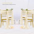 50 PCS Cheesecloth Chair Sashes Bows Wedding Aisle Decorations Chair Ribbon Ties Back Sash for Wedding Party Events Banquet Chair Cover Decoration (Ivory)