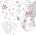 6 Pcs Christmas Snowflake Party Tablecloths Decorations,Plastic Pink Winter Onederland Rectangle Table Cover for Christmas New Year Girls 1st Birthday Baby Shower Holiday Party Decorations,54x108 inch