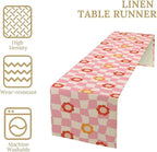 Vintage Floral Table Runner,60s Retro Color Funky Hippie Print Table Cloth Kitchen Dining Table Home Party Decoration 13x36 Inch