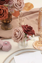 Floroom Artificial Flowers 25pcs Real Looking Terracotta Ombre Colors Foam Fake Roses with Stems for DIY Wedding Bouquets Bridal Shower Floral Centerpieces Party Tables Home Decorations