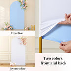7.2FT 6FT Arch Backdrop Cover for Wedding, Set of 2 Stretchy Spandex Fitted Arch Stand Cover for Baby Shower, Birthday Party Decor, Chiara Backdrop Cover with Double-Sided Design(White, Blue)