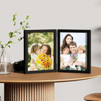 decorUhome Double 8x10 Picture Frame Vertical, Engineered Wood Bifold Photo Frame with Plexiglass for Tabletop Display, 8x10, Black