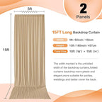 10ft x 15ft Beige Wrinkle Free Backdrop Curtains for Parties,Silky Polyester Fabric Wedding Ceiling Drapes, 2 Panels 15ft Photo Back Drop Drapes for Baby Shower Photography Stage Background Cloth