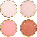 Dusty Pink Gradient Color Dessert Paper Plates, 7 inch Gold Foil Scalloped Edge, Disposable Cake Plates for Tea Party, Birthday, Baby Shower, Wedding Party Supplies (48, Dusty Pink)