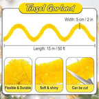 50 Feet Macaron Yellow Christmas Tinsel Garland, Metallic Foil Twist Banner Wall Hanging Tinsel Streamers Backdrop for Parade Floats, Christmas, Mother's Day, Birthday Party Decorations(2in x 50ft)