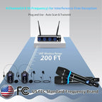 4 Channel Rechargeable Wireless Microphone System, Pro UHF Metal Handheld Headset Lavalier Lapel Cordless Mics for Karaoke Singing Church with VOL Control, 4x50 Adjustable Frequency(G8)