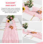 Aktor 4 Pack Pink Table Runner Boho Cheesecloth Table Runner Semi Sheer Gauze Fabric Runners for Wedding Birthday Baby Shower Party Boho Table Decoration（Pink）