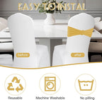 100PCS Spandex Stretch Gold Chair Sashes Bows Universal Elastic Chair Cover Bands Ties with Buckle Slider for Wedding Party Birthday Reception Event Banquet Decoration(Gold)