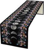 Boho Floral Moon Table Runner, Spring Flower Leaves Mystical Gothic Sun Moon Table Runner for Kitchen Dining Table Home Party,13x70 Inch Purple