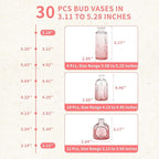 Glass Bud Vases in Bulk Set of 30 Pcs,Small Glass Vases for Flowers as Wedding Centerpieces for Tables,Clear Flower Vases Suitble for Wedding Decorations,Home Decor (Light Rose-red, 30 pcs)
