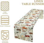 Mushroom Table Runner, Vintage Nature Plant Table Runner for Farmhouse Kitchen Dining Table Decoration for Home Party Decor 13x60 Inch