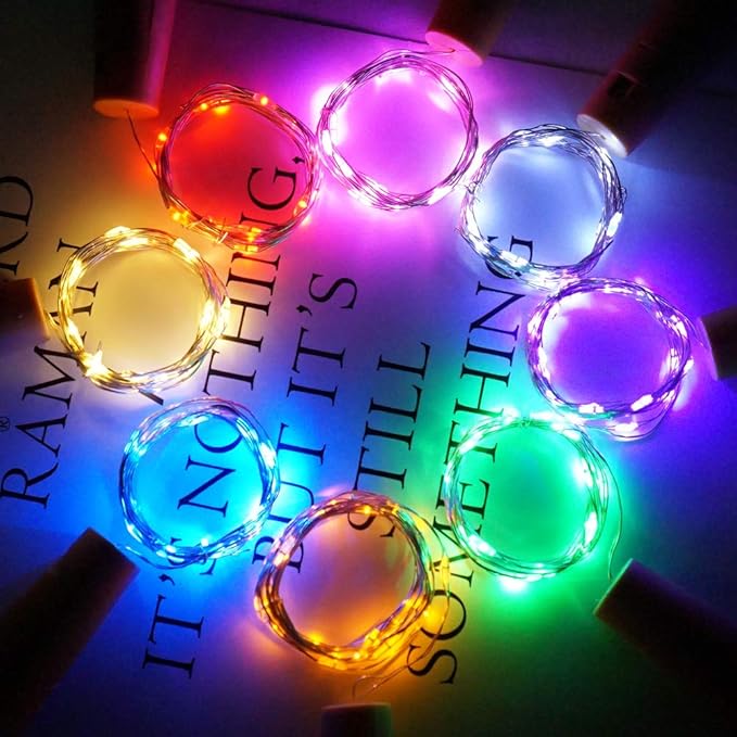 Wine Bottle Lights with Cork Switch, 15 LED 8 Pack Battery Operated Mini Fairy Copper Wire Cork String Lights for Party Wedding Christmas Festival Decoration (Multicolor)