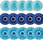 15pcs Blue Tissue Paper Fans Set - 10'' 12'' 14'' Round Honeycomb Fans for Party, Birthday, Wedding Events
