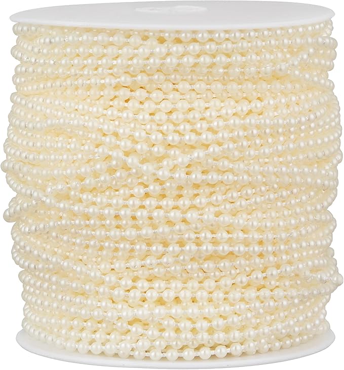 164 Feet Faux Pearl Beads Garland 3mm Craft String Pearls for Wedding Centerpiece Christmas Tree and Flowers Decoration DIY(Ivory)