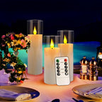 24-Pack Premium Flameless LED Candles - Elegant White & Clear Acrylic Pillar Design with Realistic Flickering Flame, Remote Control & Timer for Weddings, Christmas, Halloween & Home Decor