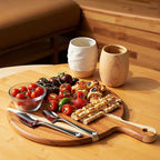 3 PACK Acacia Wood Chopping Boards with Handle, Wooden Charcuterie Board Food Serving Tray Platter for Cheese Pizza Meat Fruit Bread Baking
