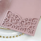 PONATIA 5.12 x 7.2 Dusty Rose Laser Cut Wedding Invitations, 5x7 Trifold Laser Cut Invitation Pockets with Envelopes for Wedding Bridal Shower Engagement Quinceanera Invitations (20PCS No Inner Sheet)