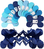 Baby-Royal Navy-Blue Party-Decorations Streamers Garland - 12pcs Boy Birthday Frozen Ocean Shower 4-Leaf Paper Clover Streamer, Bachelorette Bridal Wedding Engagement Banners Decor Ouruola