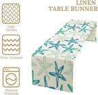 Starfish Plaid Table Flag Green Plaid and Marine Life Starfish Kitchen Table Flag Suitable for Birthday Party Restaurant Decoration Outdoor Picnic 13 * 120 Inch