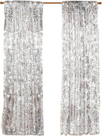 9FTx9FT Silver Big Sequin Backdrop Curtains Panels Drapes Home Party Supplies Sequin Background for Parties Shimmer Wall Backdrop Cloth and Thanksgiving Christmas