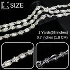1 Yard Pearl Rhinestone Trim Chain Silver String Crystal Applique Fringe Ribbon Strips Beads Sewing Dress DIY Party Wedding Bouquet for Decoration Bridal Costume Embellishment