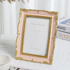 Cuspin 4x6 Vintage Picture Frame Pink and Gold Photo Frame, 4 by 6 Picture Frames Ornate Textured Hand-Crafted Resin with Glass Front for Tabletop Display, Retro Design Home Decor