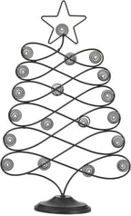 Decorative Metal Christmas Tree Card Holder, 18 Inch Tabletop Holiday Card Display Rack with Star Topper, Black Wire Tree Cards and Photo Holders Stand, Holds up to 19 Place Cards and Memos Pictures